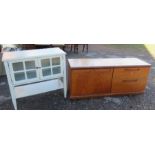 A Meredew teak unit, width 53.5ins x depth 18ins x height 22.5ins, together with a painted glazed