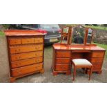 A John E Coyle Ltd chest of drawers, and matching dressing table and stool, together with a dressing