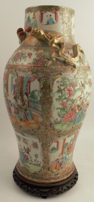 A 19th century Canton famille rose vase, of baluster form, with relief moulded gilt dragons, - Image 5 of 7