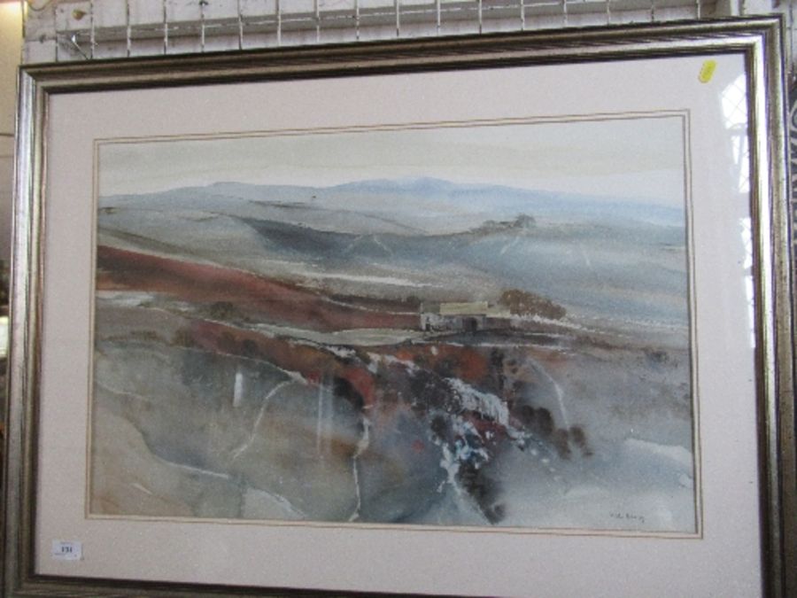 G John Blockley, watercolour, landscape with buildings, 18ins x 28ins