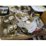 A collection of metalware, to include hallmarked silver dressing tables bottles, condiments,