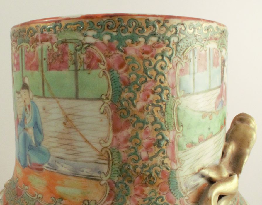 A 19th century Canton famille rose vase, of baluster form, with relief moulded gilt dragons, - Image 2 of 7