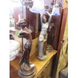 Three table lamps, formed as stylised ladies