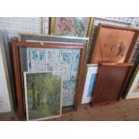 A collection of prints, pictures, tapestry, tray and copper art