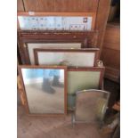 A collection of prints, mirrors, chess board, etc.