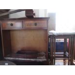 An oak sideboard, together with a nest of tables, a repro cabinet and swing frame toilet mirror