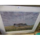 P Stangroom, limited edition colour print, Inshore, dunes, building and boat, 2011, 22ins x 30ins