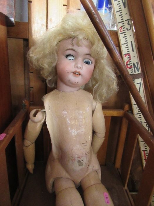 A jointed doll, marked Simon Halbig, af, together with a Triang doll's cot - Image 2 of 4