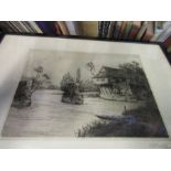 Two signed etchings and an antique print