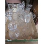 A collection of glass, to include Georgian style decanters, vases, etc.