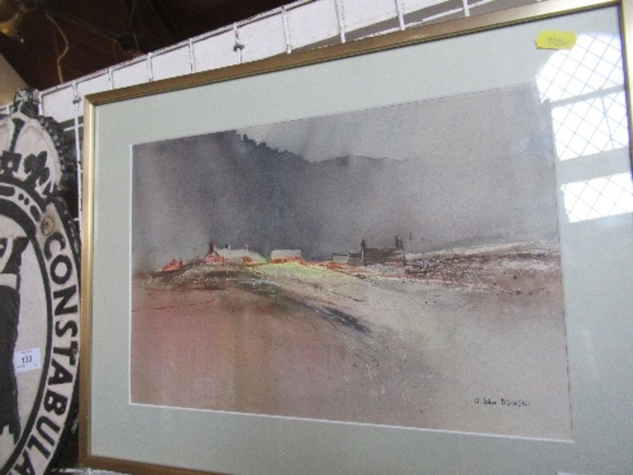 G John Blockley, watercolour, landscape with farm, 9.5ins x 14ins