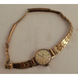 Omega, a lady's 9 carat gold mechanical wristwatch, on a bracelet, 12g gross excluding the movement