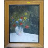 Angela Burfoot, oil on board, still life, Dark Flowers, 14ins x 11ins, signed and dated 1969