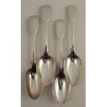 A pair of silver fiddle pattern table spoons, engraved with a crest, London 1847, together with