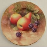 A Royal Worcester side plate, painted with fruit to a mossy background by Aryton, diameter 6.25ins -