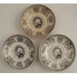 A set of three 19th century transfer printed saucer dishes, by Podmore, Walker & Co, commemorating