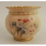 A Royal Worcester blush ivory cache pot, decorated with flowers and thistles, shape number 1651,