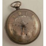Anonymous, a silver open faced key wound pocket watch, London 1855, diameter approx 5cm