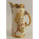 A Royal Worcester gilded ivory jug, decorated with flowers, shape number 1229, height 6.25ins - Good