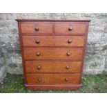 A 19th century mahogany chest, of two short over four long drawers, width 46.5ins x depth 21ins x