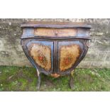 A painted Venetian style bombe commode, fitted with a drawer, with cupboard doors below, raised on