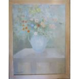 Angela Burfoot, oil on board, still life of flowers in a vase, 24ins x 17.5ins, signed and dated