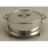A silver plated covered cauldron bowl with footed base, Hukin and Heath, design no. 2728, possibly