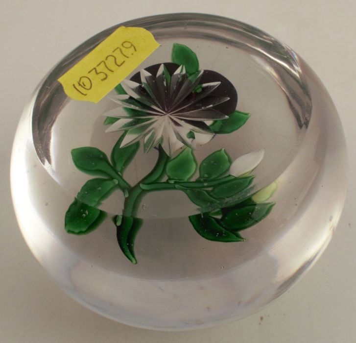 A 19th century Baccarat paperweight, with encased pansy, possible small striation, but difficult - Image 2 of 2