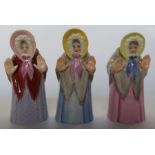 Three Royal Worcester candle snuffers, modelled as Granny Snow, all in different colourways - Blue