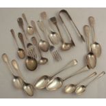 A collection of hallmarked silver flatware, to include pairs of spoons, single spoons, two forks,