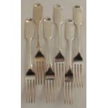 A set of six silver fiddle pattern dinner forks, London 1850, weight 14oz