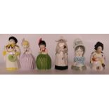 Six modern Royal Worcester candle snuffers, to include two Hush, Old Woman, Japanese Girl,