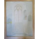 Angela Burfoot, oil on board, study of interior of a church, 24ins x 17.5ins, signed and dated 1970