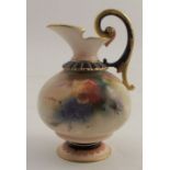 A Royal Worcester Hadley Ware jug, decorated with roses, on a circular pedestal foot, height 4.