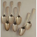 A set of five silver fiddle pattern dessert spoons, London 1849, weight 8oz, together with a pair of