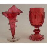 A ruby glass goblet, with named panels of European scenes, height 6.25ins  together with a ruby