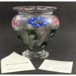 A Vandermark Merritt limited edition vase, with cased floral bowl containing large blue flower and