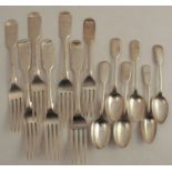 A set of four silver fiddle pattern dinner forks, engraved with initials front and back, London