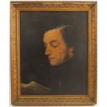 A 19th century English School oil on board, portrait of a man reading from a book, 19ins x 15ins