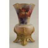 A Royal Worcester vase, with shaped flared neck, decorated with autumnal fruits and leaves, raised