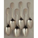 A matched set of six silver fiddle pattern dessert spoons, engraved with a crest, London 1846 &