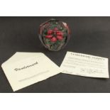 A Vandermark Merritt limited edition paperweight, with cased violet clematis, height 4ins, signed to