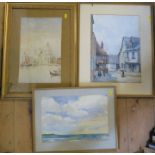 Two Edwardian watercolours, af, Venetian style scene 16ins x 10ins, and Continental scene, 16ins x