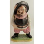 A Staffordshire advertising figure, in the form of a smoking Mansion House dwarf, cigarette missing,