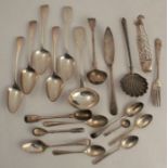 A collection of hallmarked silver flatware, to include spoons, ladles, sifting spoon, condiment