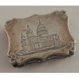 A Victorian silver vinaigrette, of rectangular form, the top engraved with a view of St Pauls,