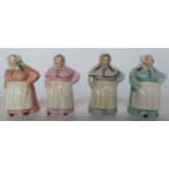 Four Royal Worcester candle snuffers, all modelled as the French Cook, all in different colourways -