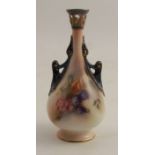 A Hadleys Worcester small vase, decorated with flowers and berries, with pierced neck, height 4.5ins