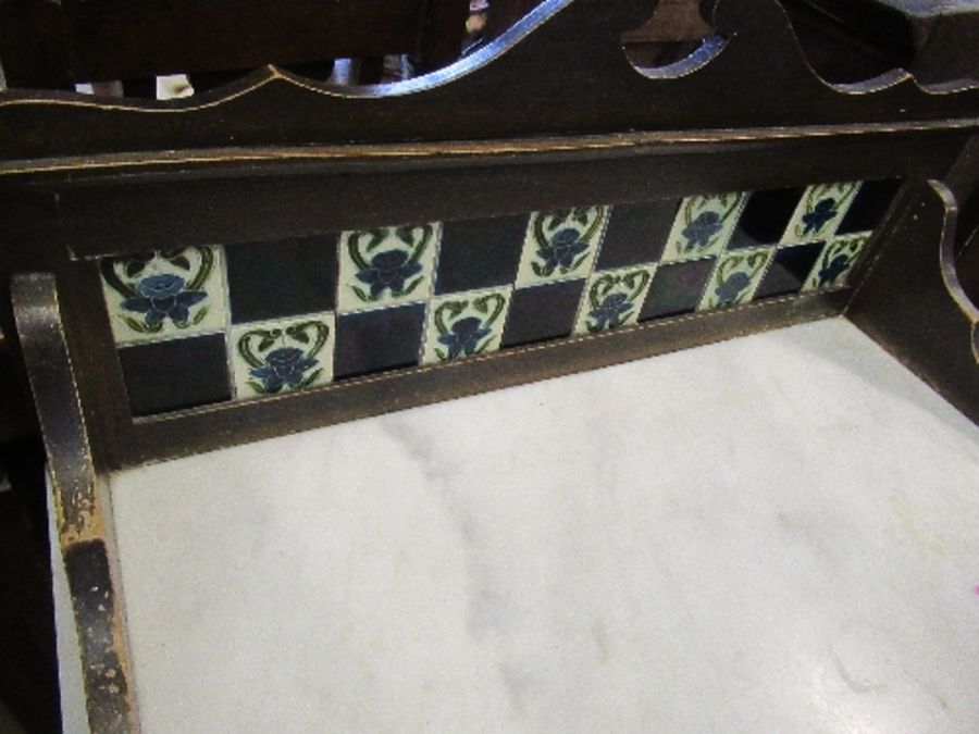 An ebonised fold over card table, of rectangular form, raised on four turned legs united by - Image 6 of 6