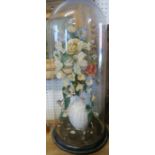 A Victorian vase of flowers, under a glass dome, overall height 22.5ins